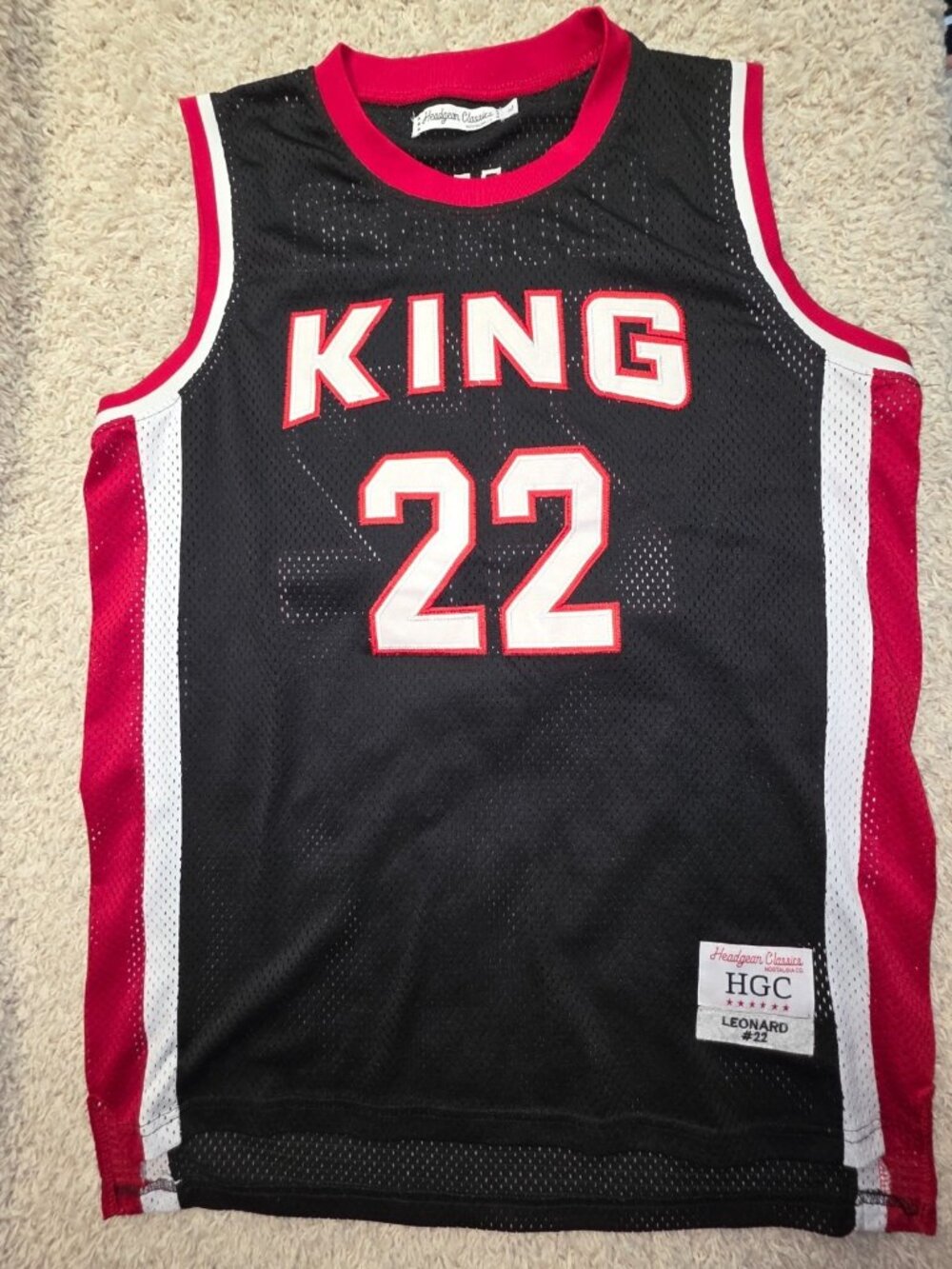 King Basketball Jersey Mens XL Black Red Leonard 22 HGC NCAA Style Throwback